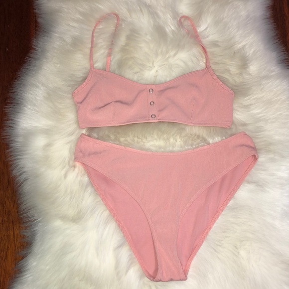 SOLD Forever 21 Pink Ribbed Swim Set - Picture 1 of 2